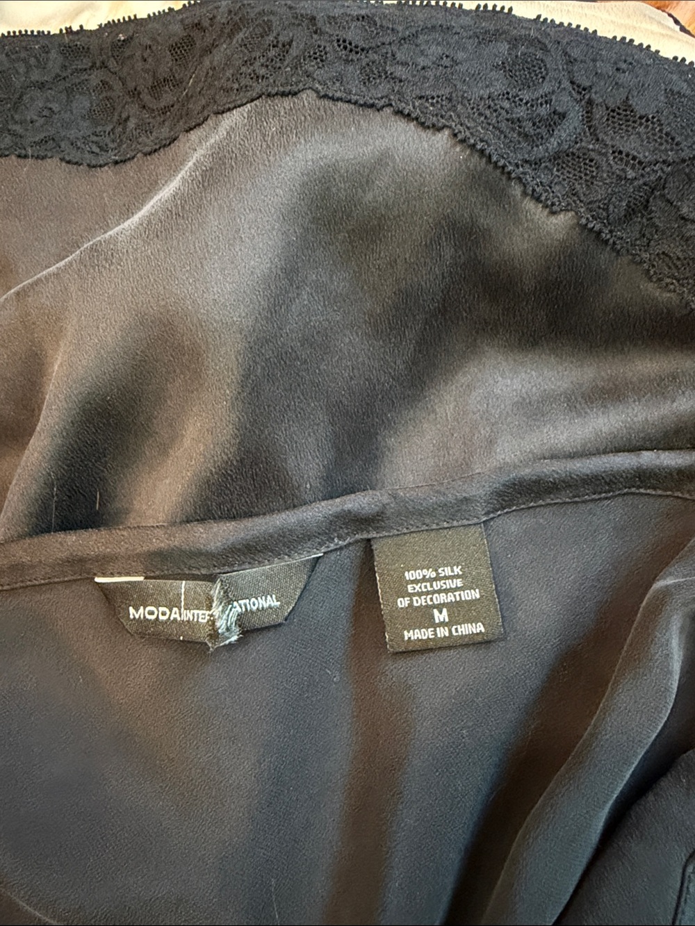 Moda International Black Silk Slip Skirt with Lace Trim Size Medium - Picture 4 of 7